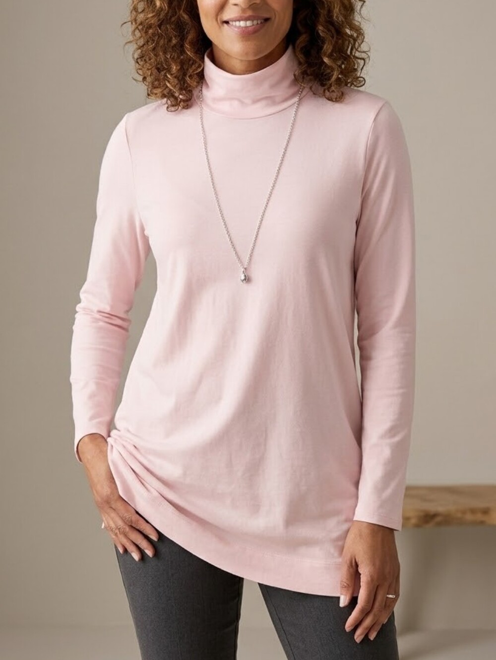 J Jill Large Turtleneck Tunic Top Pink Luxe Supima Long Sleeve Cotton Model Knit